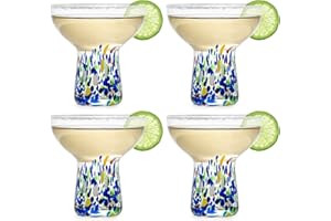 Stemless Margarita Glasses – Set of 4-6oz Luxury Hand Blown Confetti Margaritas, Martini, Cocktails, Water, Wine, Dessert & C
