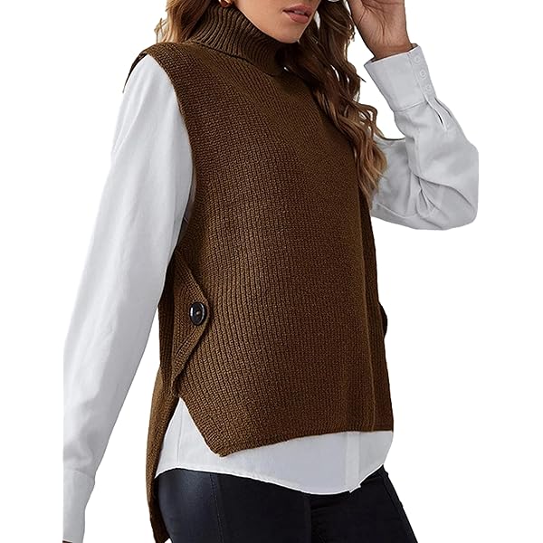 Women's Mock Turtleneck Sweater Vest Sleeveless High Low