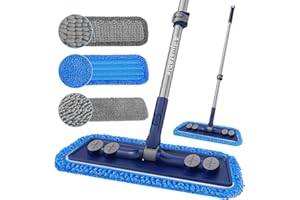 FORSPEEDER Microfiber Mops for Floor Cleaning - 3 Thickened Washable Pads - Floor Dusters for Hardwood with 55” Adjustable Handle - Wet Dry Dust Mop for Pet Hairs Walls Tile Wood Laminate Home Kitchen