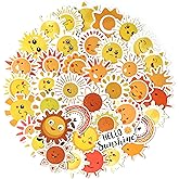 Pigbit Sun Stickers - 50Pcs Vinyl Waterproof Aesthetic Sunshine Stickers for Water Bottle,Laptop, Scrapbooks,Tumblers,Party Decorations