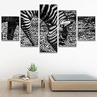 SIGNWIN 5 Panel Canvas Wall Art Animals Black and White Dramatic Duotone Expressionism Grey Modern Artwork for Home Decorations Ready to Hang - 60