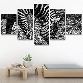 SIGNWIN 5 Panel Canvas Wall Art Animals Black...