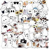 50Pcs Ghost Stickers Pack, Aesthetic Vinyl Waterproof Halloween Sticker Decals for Water Bottle,Laptop,Phone,Skateboard,Scrapbooking,Bumper Choice for Teens Adults Fans for Party Supply (Ghost)