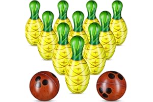 Harrycle 12 Pcs Bowling Set, 10 Soft Pins and 2 Cocout Balls for Kids Toddlers Tropical Hawaiian Luau Summer Birthday Party Games Indoor Outdoor Activities