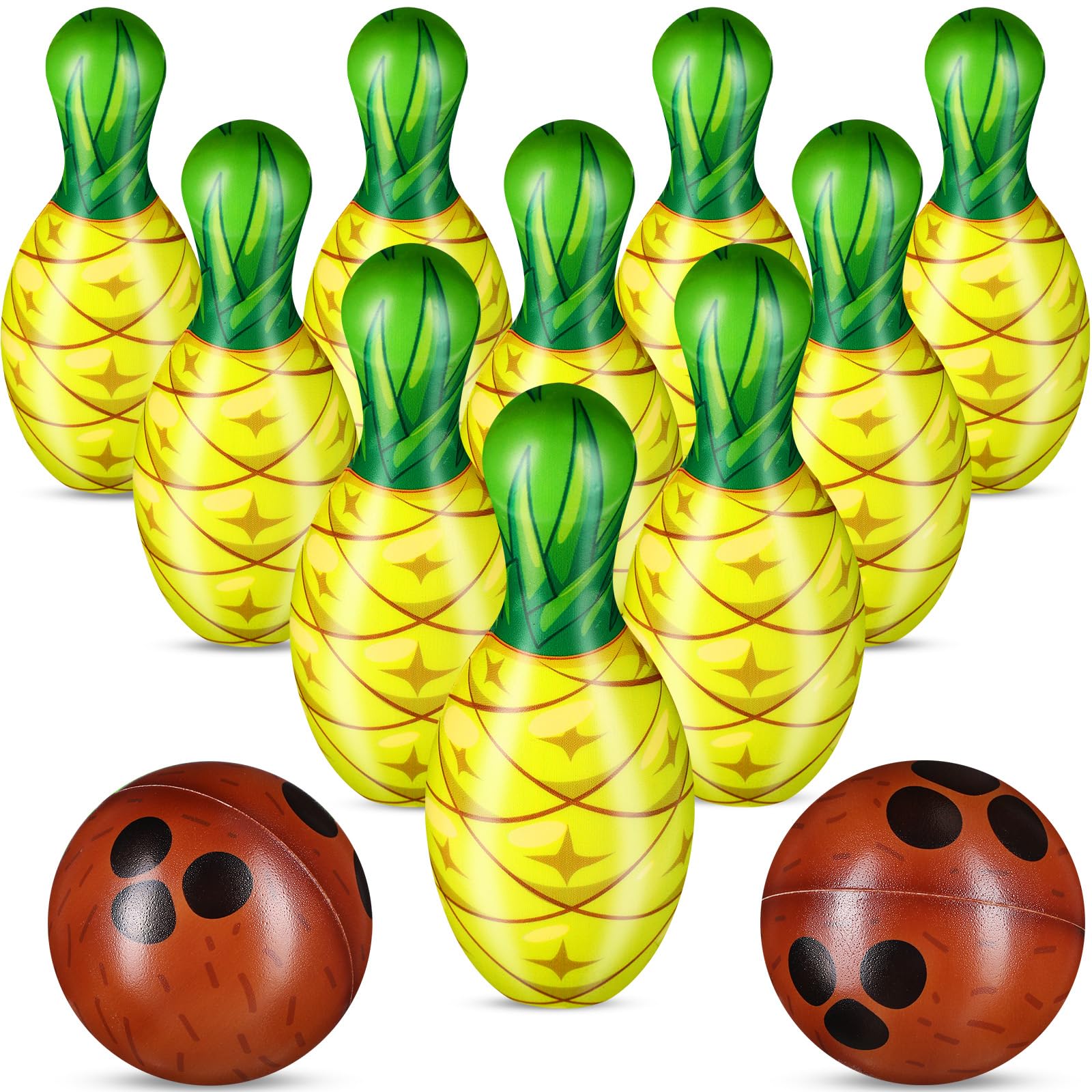 Photo 1 of Harrycle 12 Pcs Luau Party Games for Kids Toddlers Adults Summer Tropical Hawaiian Bowling Set 10 Pineapple Pins and 2 Cocout Balls Birthday Gifts for Yard Lawn Backyard Indoor Outdoor