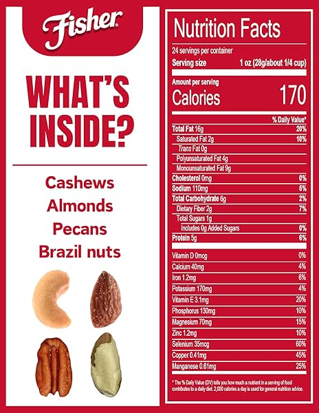 FISHER SNACK DELUXE MIXED NUTS, 24 OUNCES, CASHEWS, ALMONDS, PECANS, BRAZIL NUTS, 100% RECYCLABLE, HEALTHY SNACKS FOR ADULTS