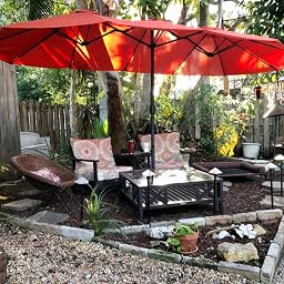 Amazon Com Tangkula 15 Ft Patio Double Sided Umbrella With Base Outdoor Extra Large Market Umbrella With Crank Handle Outdoor Twin Table Umbrella Base Included Umbrella With Crank And Base Beige Clothing