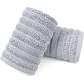 Jacquotha Light Grey Face Towels Set of 2 Ribbed - 480 GSM Cotton Ultra Soft, Luxury Textured Hand Towel for Spa Hotel Gifts