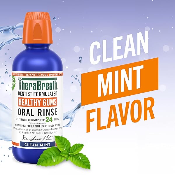 THERABREATH HEALTHY GUMS ORAL RINSE, ANTIGINGIVITIS, CLEAN MINT FLAVOR, DENTIST FORMULATED TO HELP PREVENT GINGIVITIS AND SUPPORT GUM HEALTH, ALCOHOL FREE, 1 LITER
