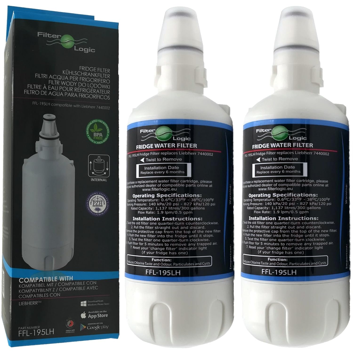 2x FilterLogic FFL-195LH Filtro de agua compatible con cartucho ...