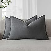 Foindtower Pack of 2, Decorative Linen Soild Throw Pillow Covers Soft Accent Lumbar Cushion Case Boho Farmhouse Pillowcase for Chair Couch Sofa Bedroom Living Room Home Decor 12 x 20 Inch Grey