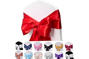 Maiangel Satin Chair Sashes Bows-12PCS Chair Ribbon Ties Back Sash for Wedding Party Events Banquet Chair Cover Decoration (Red)