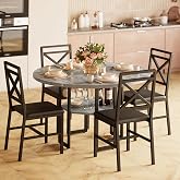 IRONCK Dining Table Set for 4, 47.2 inch Round Kitchen Table and 4 Chairs | 47-inch Circle Kitchen Table, 4 Upholstered Chairs. Under-Table Storage Shelf. for Dining Room and Small Space. Grey.