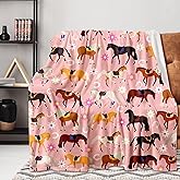 Cute Pink Horse Blanket Cartoon Throw Blanket, Kids Plush Fleece Blanket Super Cozy Soft Flannel Blanket Decorative Fuzzy Throws for Sofa Bed Living Room (50×60inch, Pink Cartoon Horse)