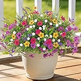 ADXORA Artificial Fake Flowers for Outdoor Decoration 12 PCS Faux Silk Daisy Flowers for Outdoor Planters Fern Boxwood Monkey Grass UV Resistant for Outside Home Porch Patio Planter Decor