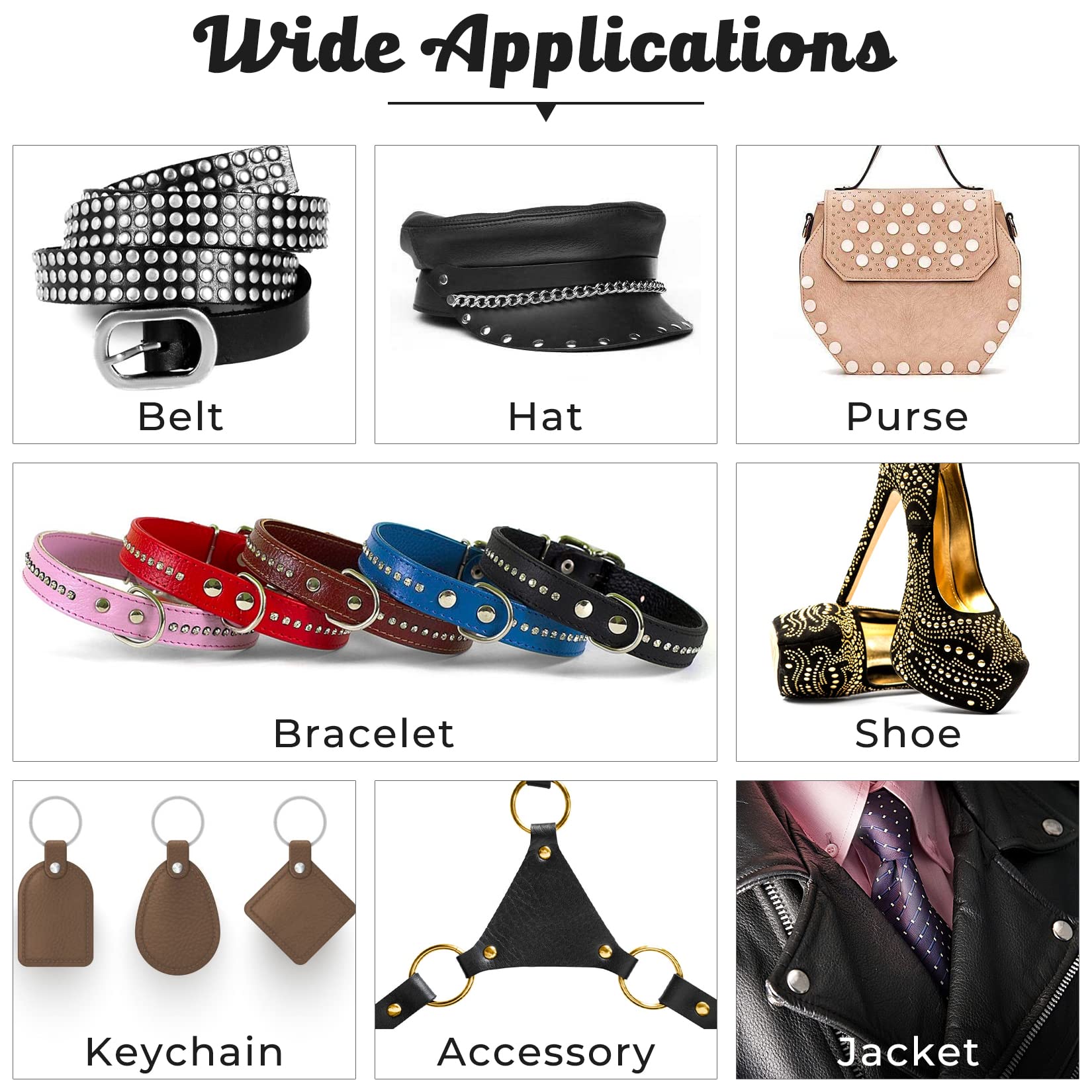 240 Sets Leather Rivets Kit, Double Cap Brass Rivets Leather Studs with 3PCS Setting Tools for Leather Repair and Crafts, 4 Colors and 3 Sizes