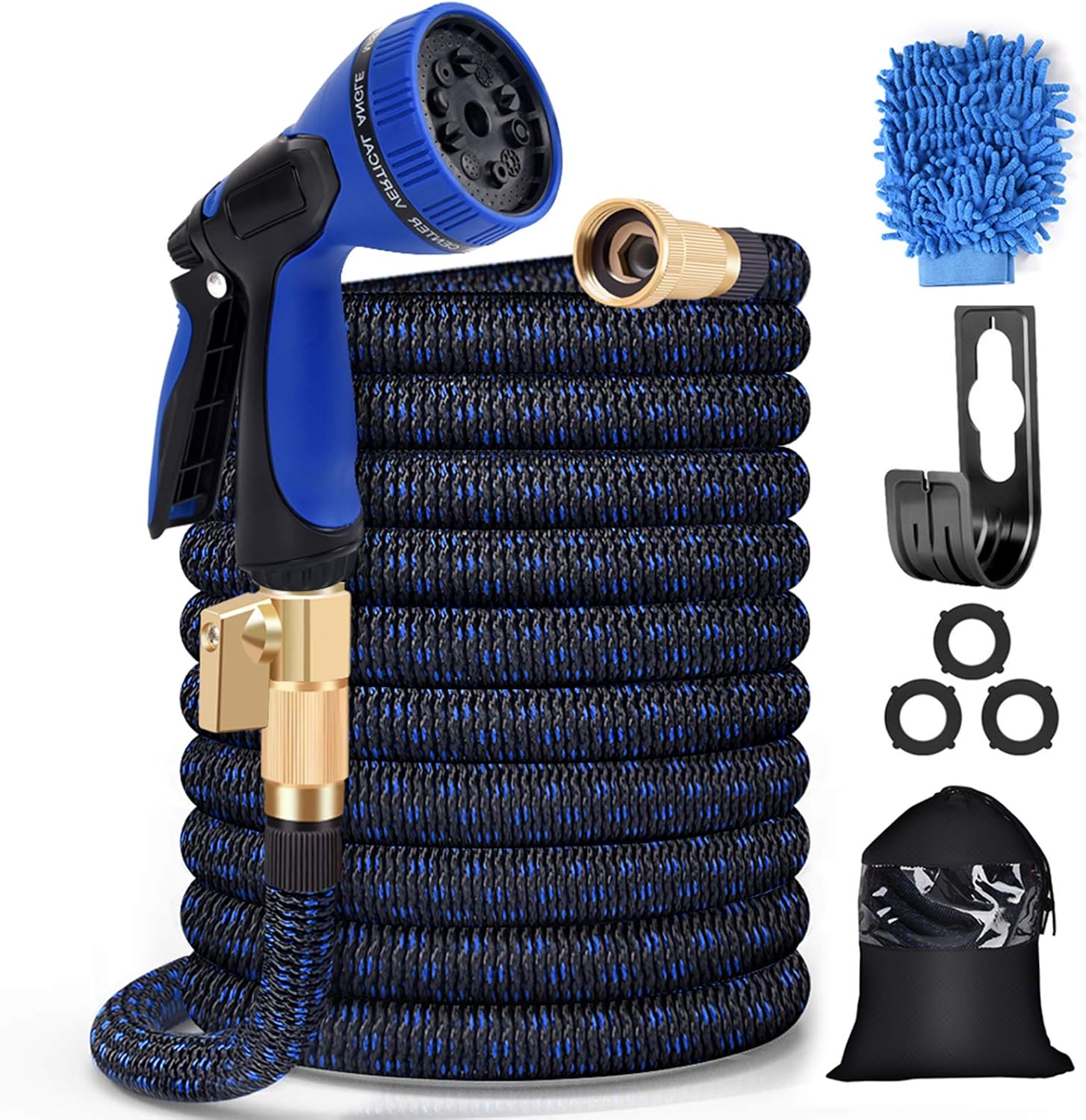 SANSUNTEK 50FT Garden Hose Expandable Water Hose with 10 Function Spray Nozzle, Durable 3/4 Solid Brass Lightweight Flexible Garden Water Hose, Strength Stretch Fabric 3750D Retractable Hose (50FT) : Garden & Outdoor