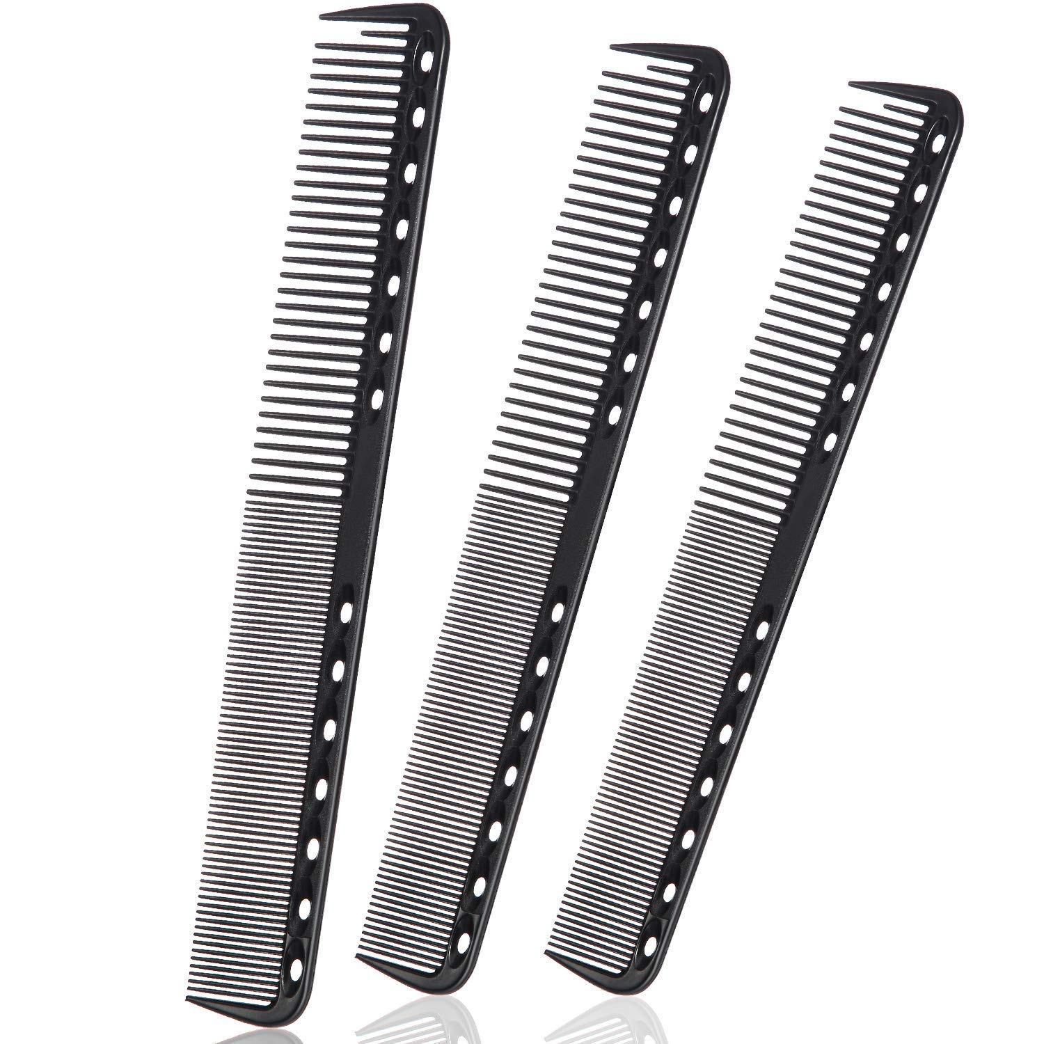 Carbon Fine Cutting Comb - Fiber Salon Hairdressing Heat Resistant Barber Comb (3 Pieces, Black)