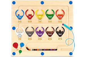 BAINGESK Magnetic Color and Number Maze, Wooden Montessori Toys for Kids. Counting Matching Magnet Puzzle Board for Toddler, Color Learning Gifts for Kids, Fine Motor Skills Toys for 3 4 5 Years Old（Balloon）