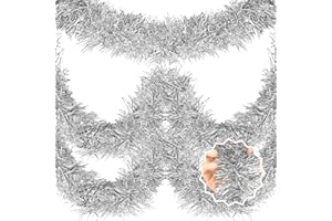 LANTIANCHEN 50 Feet Silver Christmas Tinsel Garland, Metallic Foil Twist Banner Wall Hanging Tinsel Streamers Backdrop for Parade Floats, Christmas, Mother's Day, Birthday Party Decorations(2in x 50ft)