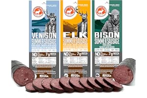 PEARSON RANCH SINCE 1959 PEARSON RANCH Wild Game Summer Sausage Sampler - Elk, Bison, Venison Summer Sausage Gift Set, Exotic Meat, Gluten-Free, MSG-Free, No Added Nitrites, Charcuterie Meat Gourmet Sausage