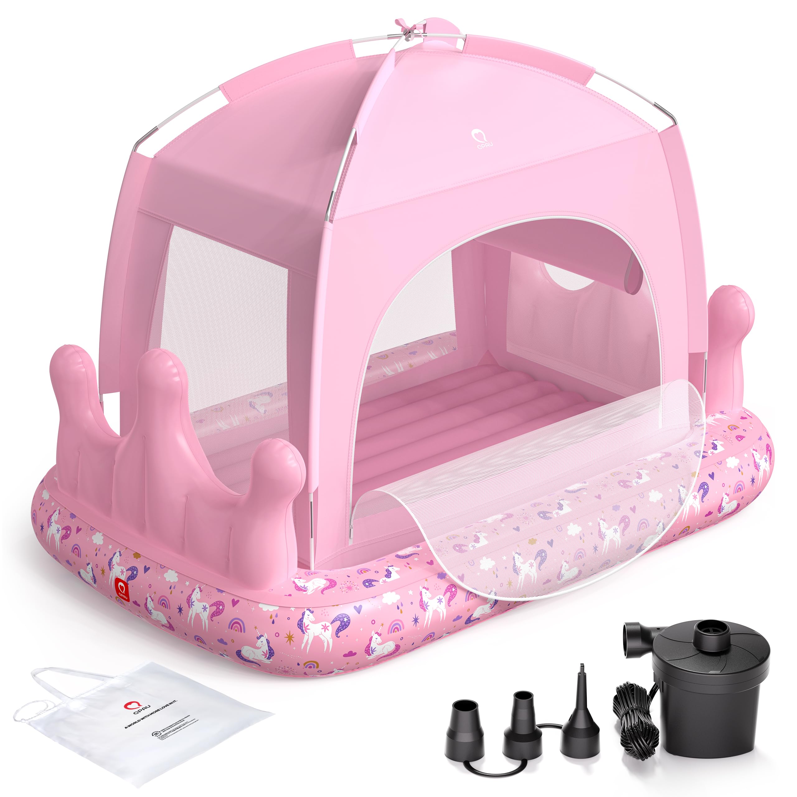 Photo 1 of QPAU Princess Inflatable Toddler Bed with Tent, Blow Up Toddler Travel Bed with Sides, Portable Kids Air Mattress for Girls, Ideal for Home, Grandma’s, Camping & Sleepovers – Includes Electric Pump