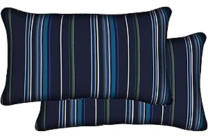 Honeycomb Indoor/Outdoor Sunbrella Stanton Lagoon Lumbar Toss Pillow: Recycled Fiberfill, Weather and Fade Resistant, Comfortable and Stylish Pack of 2 Pillows for Patio Furniture: 21" W x 12" L