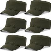 Eurzom 6 Pcs Cadet Cap Military Hat for Men Women Adjustable | Twill Flat Top Design, Basic Vintage Army Style Fitted Caps, Breathable Outdoor Classic Military Look, Unisex Casual
