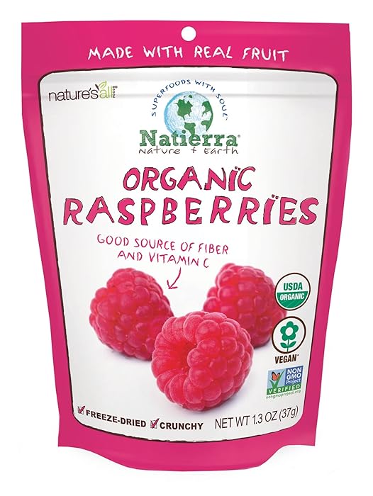 NATIERRA Nature's All Foods Organic Freeze-Dried Raspberries | Non-GMO & Vegan | 1.3 Ounce