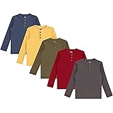 Cudlie 5-Pack Boys' Henley Long Sleeve Shirts – Soft Cotton Blend Toddler Tops, Everyday Basics, Size 12M - 4T