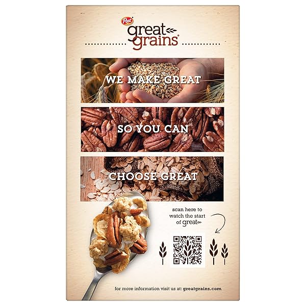 GREAT GRAINS CRUNCHY PECAN BREAKFAST CEREAL, NON GMO PROJECT VERIFIED, HEART HEALTHY, LOW SATURATED FAT, WHOLE GRAIN CEREAL, 19 OUNCE