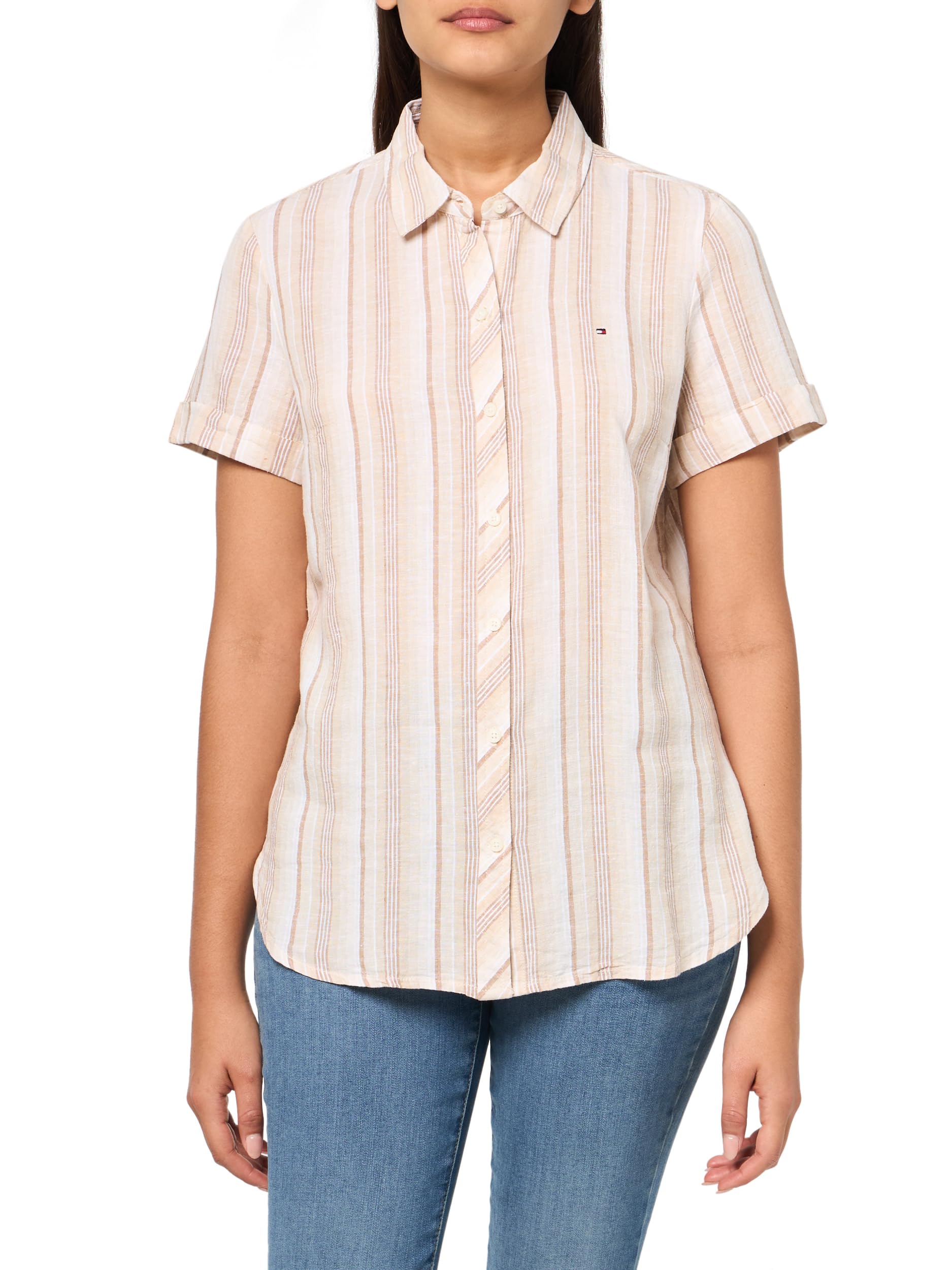 Tommy Hilfiger Womens Women’s Camp Shirt, Tigers Eye Multi, Medium