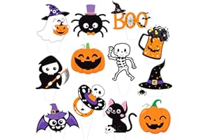 IPARTYFUN 48Pcs Halloween Party Cupcake Toppers Halloween Ghost Boo Theme Cupcake Toppers for Halloween Themed Party Pumpkin Bat Witch Themed Party Halloween Baby Shower Supplies
