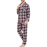 MoFiz Men's Cotton Pajamas Sets Sleepwear Long Sleeve Button Down Loungewear with Pants Soft Pjs Lounge Set with Pockets