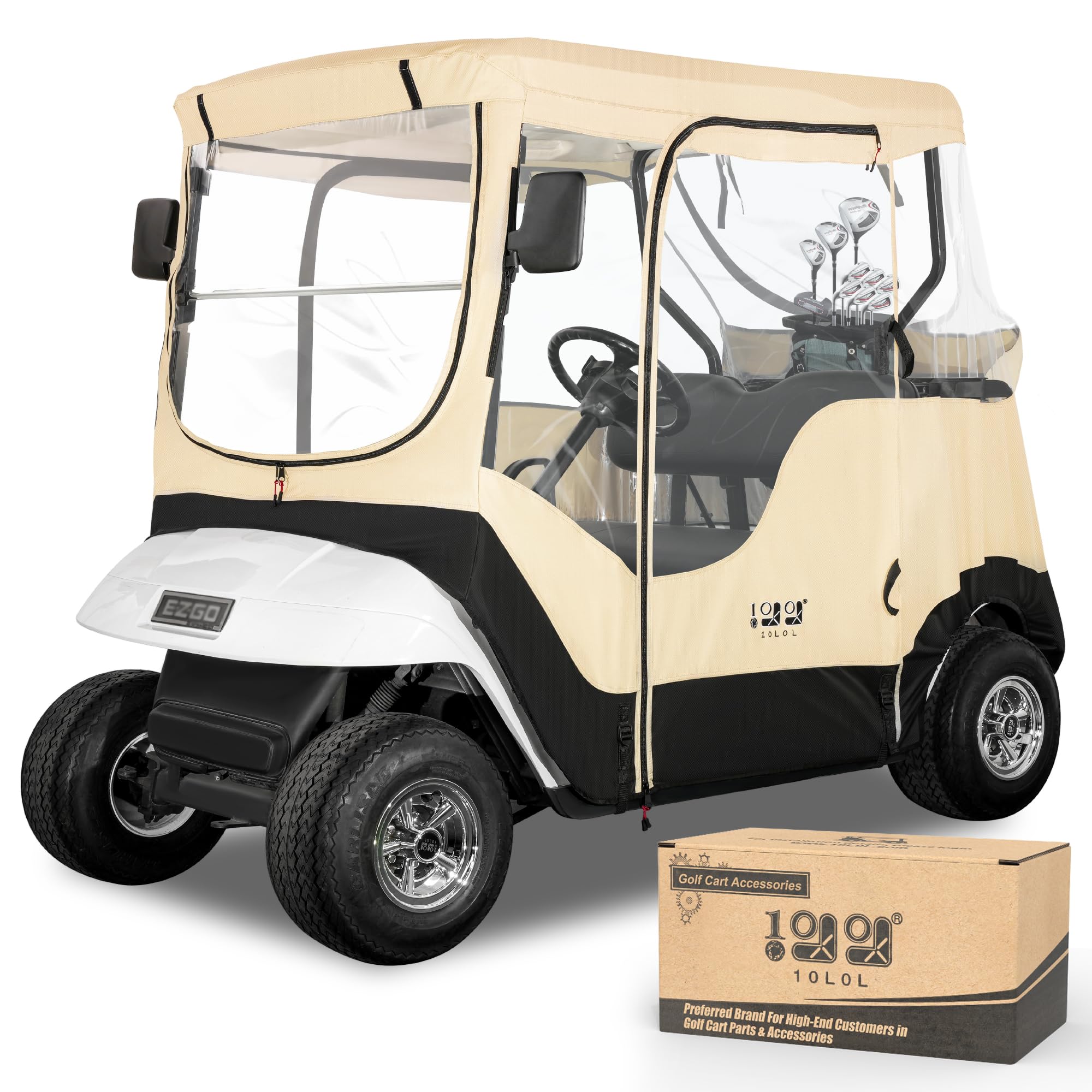 Photo 1 of 10L0L 2 Passenger Golf Cart Enclosure for EZGO TXT RXV | Heavy-Duty 600D Windproof & Waterproof Rain Cover | All-Weather Protection | Crystal-Clear Windows, Side Mirror Cutouts Driving Enclosure