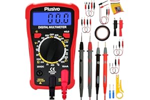 PLUSIVO Multimeter Tester Digital Multimeter 2000 Counts Ohm Volt Amp Meter Multi Tester Voltmeter for AC DC Voltage, Resistance, Current, Continuity, Diode with Test Leads for Household Outlet, Battery Test