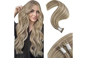 Moresoo Itip Hair Extensions Human Hair Light Brown Highlight Platinum Blonde I Tip Hair Extensions Real Human Hair Pre Bonded Hair Extensions Human Hair I Tip Brown Extensions #9A/60 0.8G/S 40G 22In