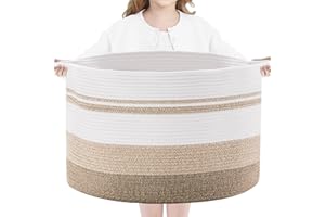 YOUDENOVA 83L Extra Large Basket 22" x 14" Woven Cotton Rope Decorative Nursery Laundry Hamper, Toy Basket for pillows, Towels, Blanket Basket for Storage, Living Room