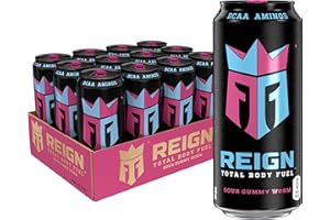 Reign Total Body Fuel, Sour Gummy Worm, Fitness & Performance Drink, 16 Fl Oz (Pack of 12)