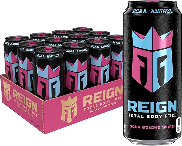 REIGN TOTAL BODY FUEL, SOUR GUMMY WORM, FITNESS & PERFORMANCE DRINK, 16 FL OZ (PACK OF 12)