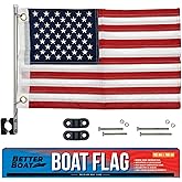 Boat Flag Pole Kit, 12" x 18" Small US American Flag Set, Marine Grade, Dock or Rail Mount Holder, Pontoon Accessories, USA Burgee Flags