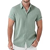 JEMITOP Men's Stretch Linen-Like Short Sleeve Button Down Shirts Summer Casual Beach Vacation Wedding Texture Shirt