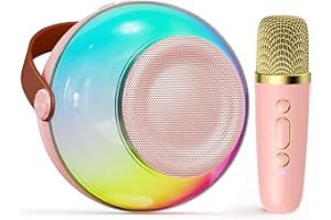 JAUYXIAN Mini Karaoke Machine for Kids Adults, Portable Bluetooth Speaker with 2 Wireless Microphones, Karaoke Toys for Family Party, Birthday Gifts for Girls Ages 4, 5, 6, 7, 8, 9, 10, 12+ (Pink, 1 Mic)
