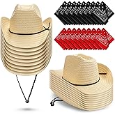 Zhanmai 18 Set Cowboy Hats and Bandanas Set - Straw Hats, Western Bandanas, Party Cowboy Costume Accessories