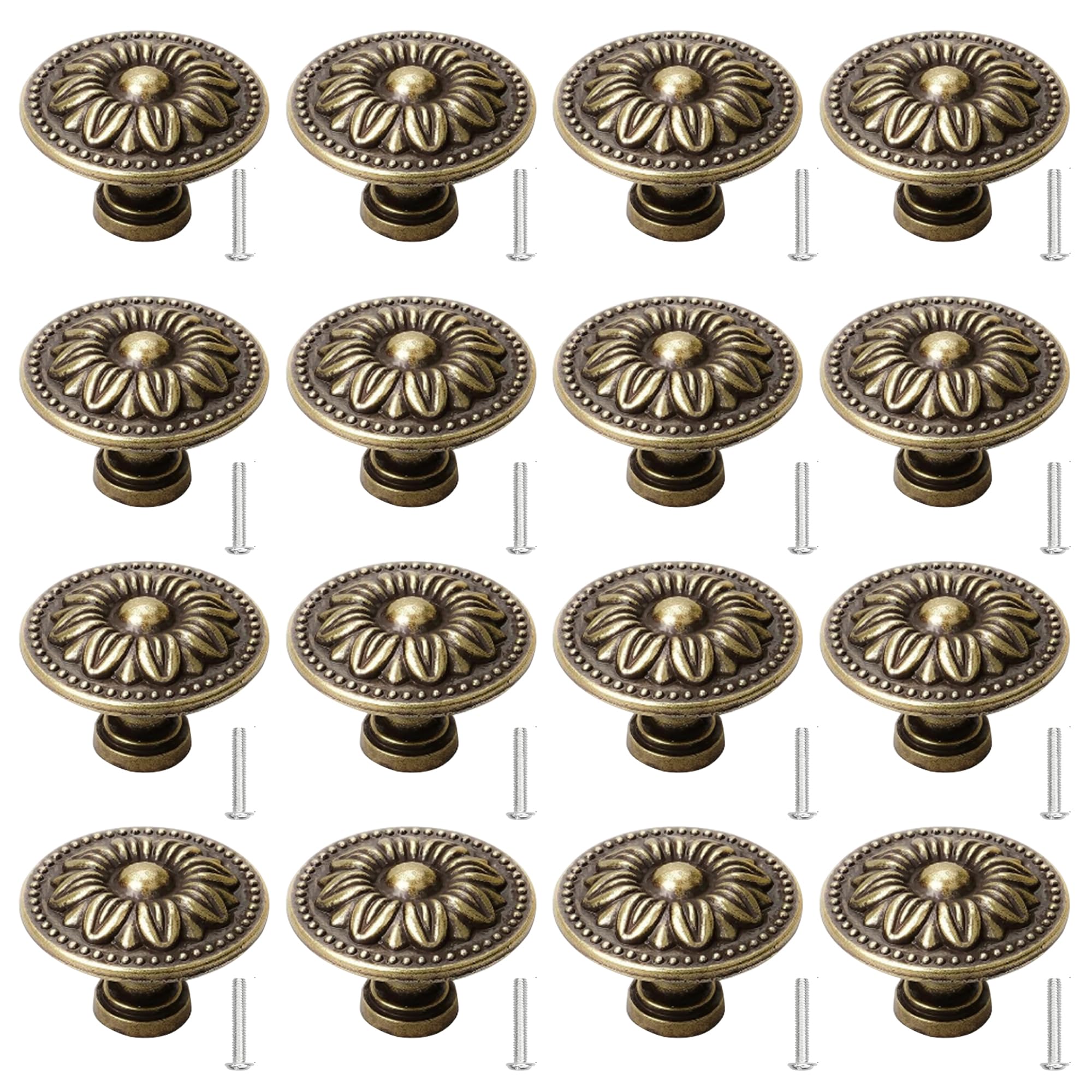 YSDMY 16 Pcs Antique Bronzy Cabinet Knobs,Vintage Cabinet Handles Cupboard Handles 30mm Retro Bronze Drawer Pull Knobs, Pull Handle for Cupboard Wardrobe Furniture Hardware