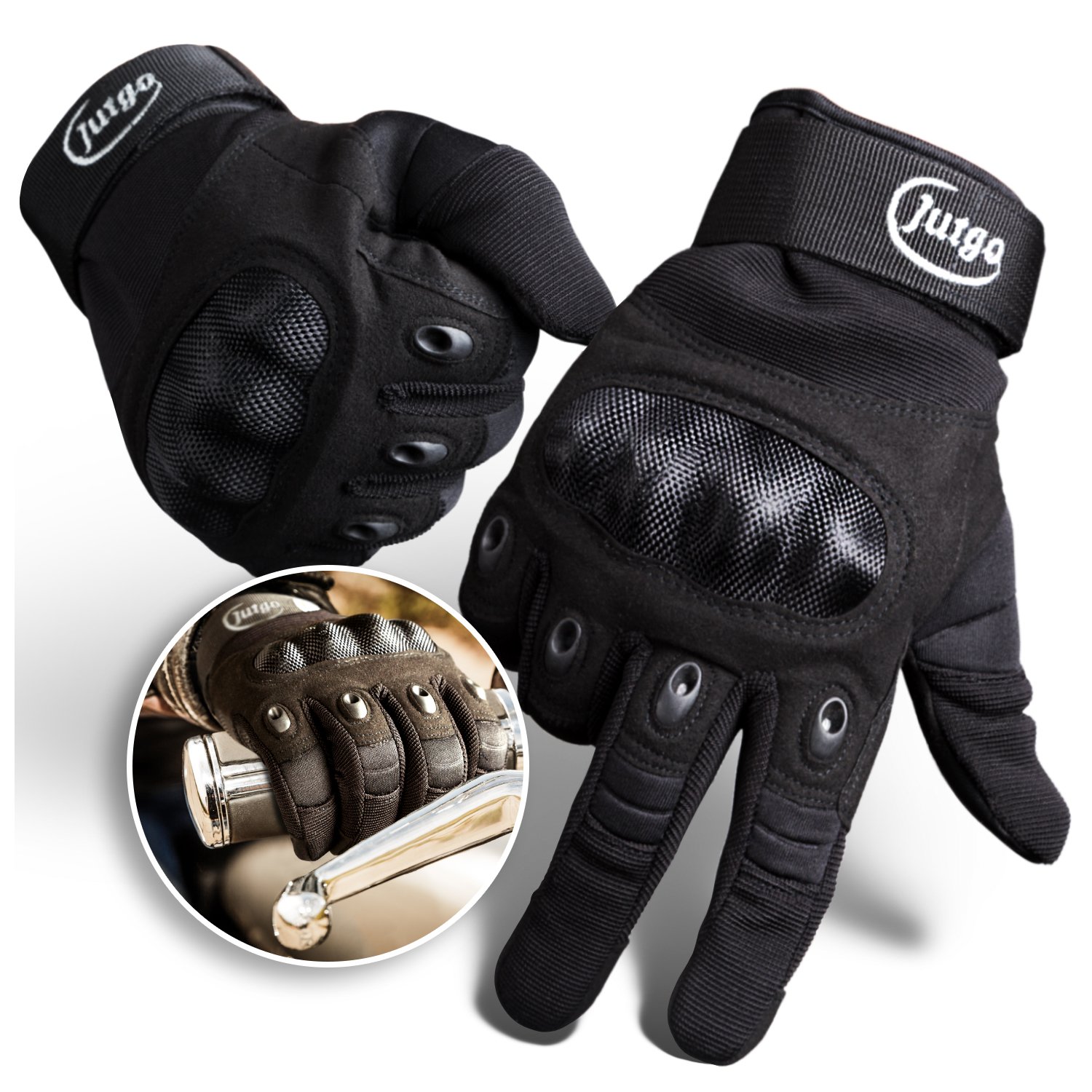 Jutgo Guantes de Dedos Completos Impermeables Para Moto Impermeable Para Hombres Negro