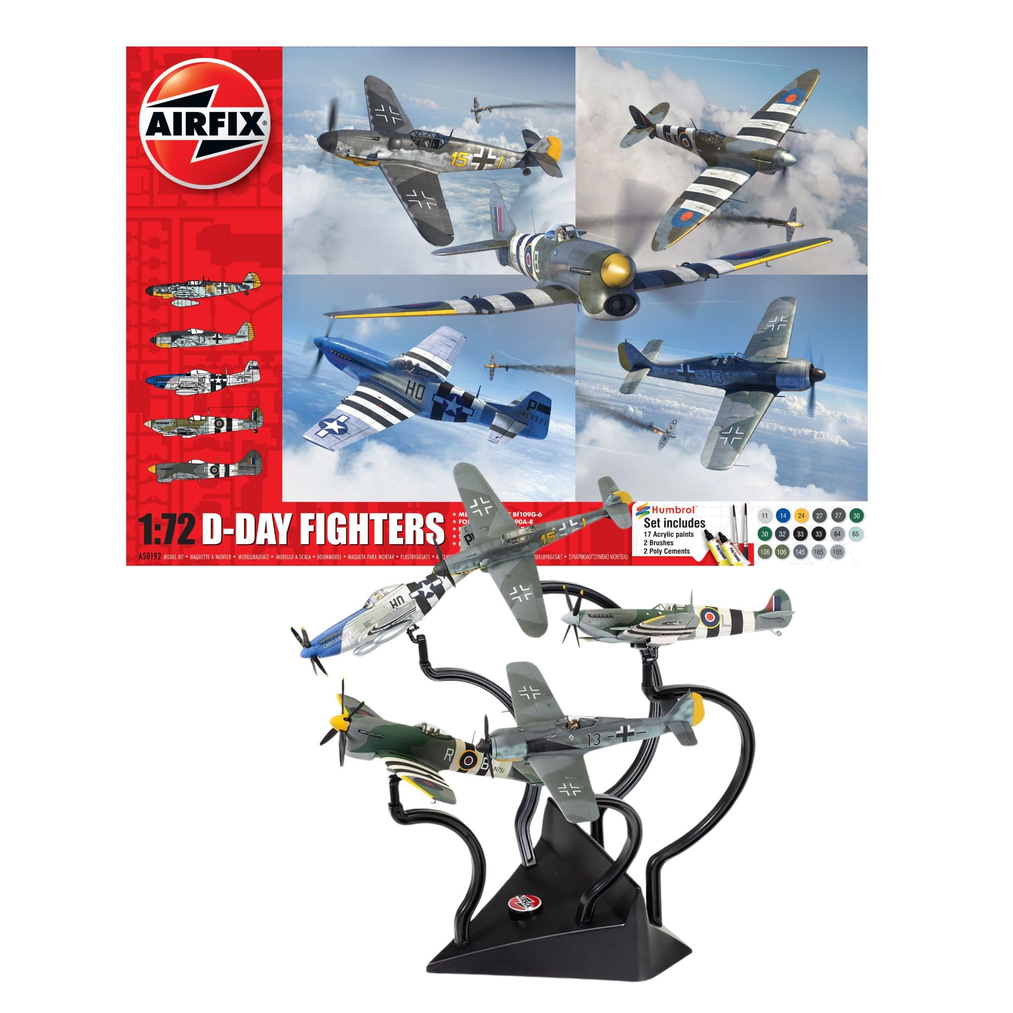 AIRFIX - Aircraft Model Building Kits - A50192 D-Day Fighters Miniature Craft Kit, 1/72 Scale Plastic Model Plane Kits for Adults to Build - Aeroplane Gifts for Men