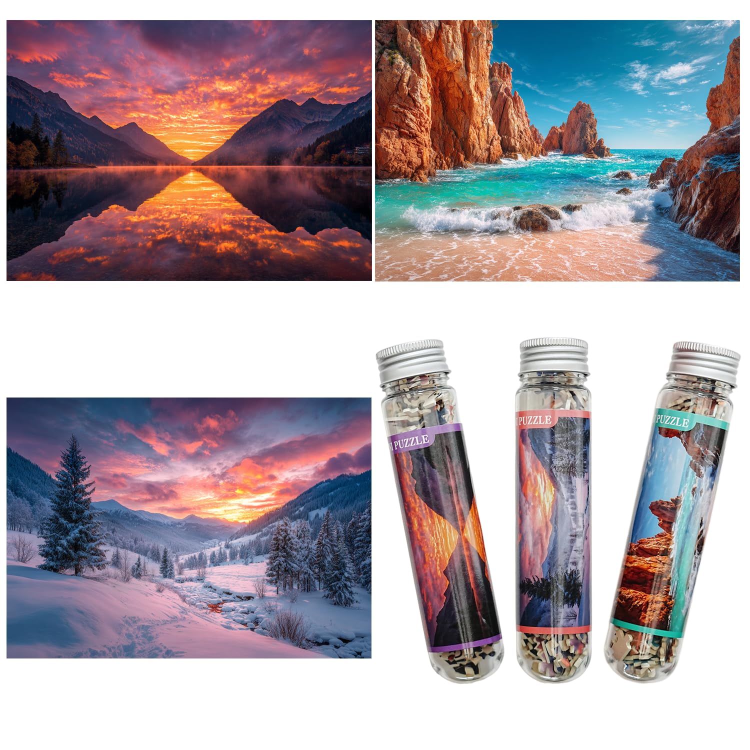Luneko Small Jigsaw Puzzles for Adults Challenging Puzzle Small Puzzles Mini Jigsaw Puzzles 150 Pieces Micro Tiny Puzzle Lakes Mountains Beach Snow Landscape Travel Puzzle 6 x 4 Inches 3 Packs
