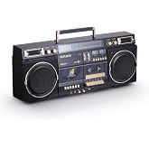 aiwa Retro Boombox BackTrack CD Player with Cassette Recording, Bluetooth 5.0, FM/AM Radio, USB/SD/AUX Inputs, VU Meters, LCD Display, Dual 40W Speakers (Black and Gold)