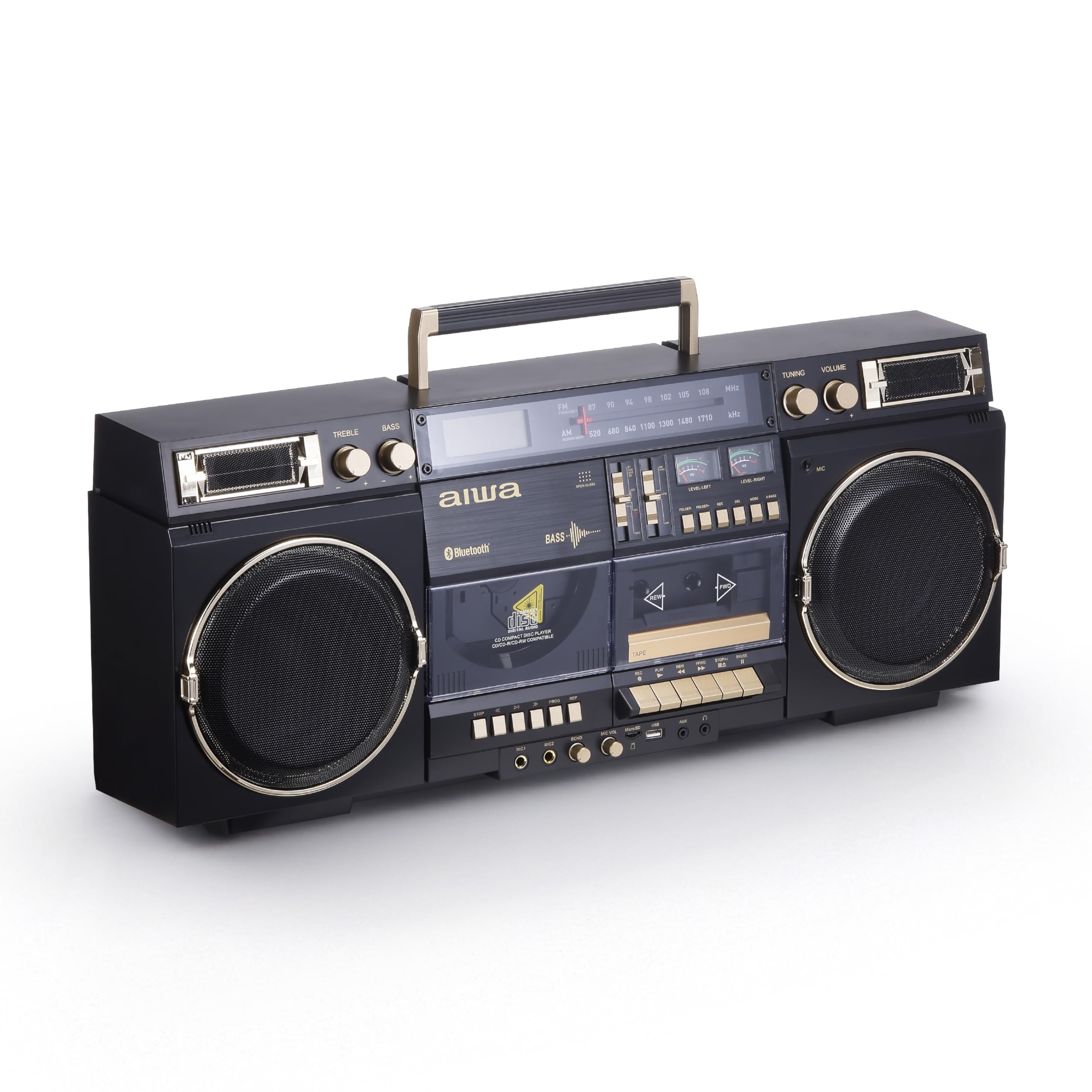 aiwa Retro Boombox BackTrack CD Player with Cassette Black and